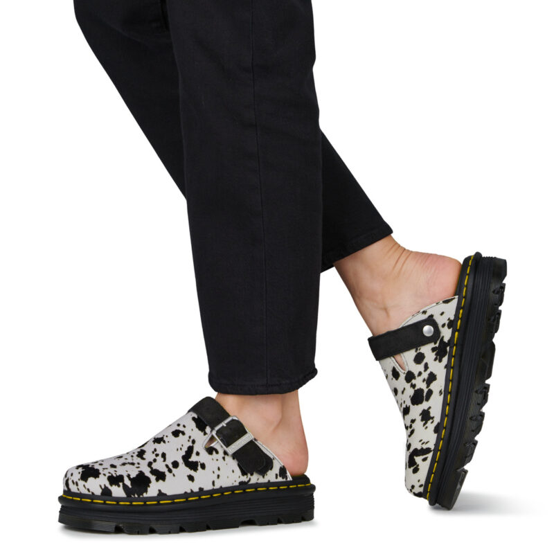 Dr. Martens ZebZag Mule Black Dalmatian Print Hair On Nero - Ciabatta Donna - 8