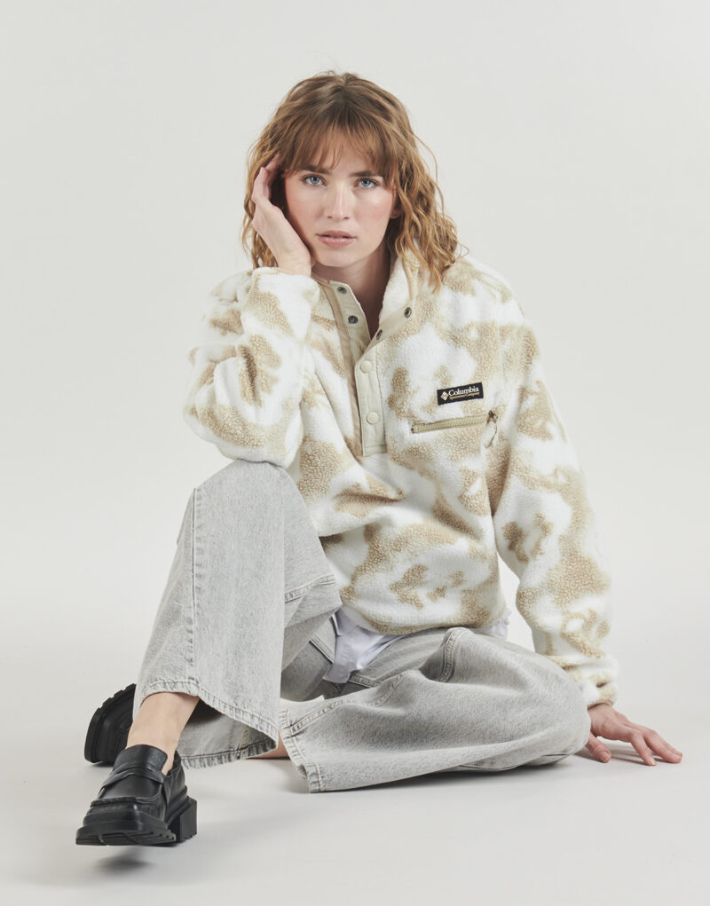 Columbia HELVETIA II bedrucktes, kurzes Fleece-Sweatshirt mit halben Druckkn&ouml;pfen, Beige, Damen-Sweatshirt - 2