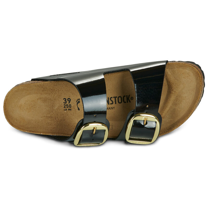 BIRKENSTOCK Arizona Big Buckle Patent / Black / Gold / Narrow Black Women's Clogs - 6