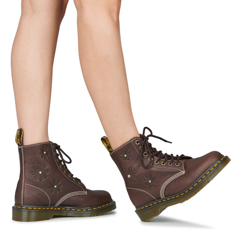 Dr. Martens Pascal Flower Dark Brown Grizzly Marrone Stivaletti Donna - 8
