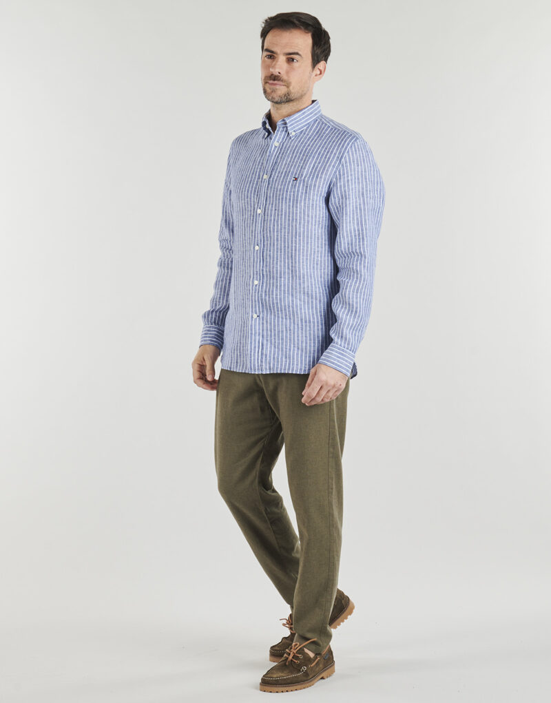 Camicia a maniche lunghe Tommy Hilfiger LINEN BENGAL STRIPE RF SHIRT Blu Camicie a maniche lunghe Uomo - 3