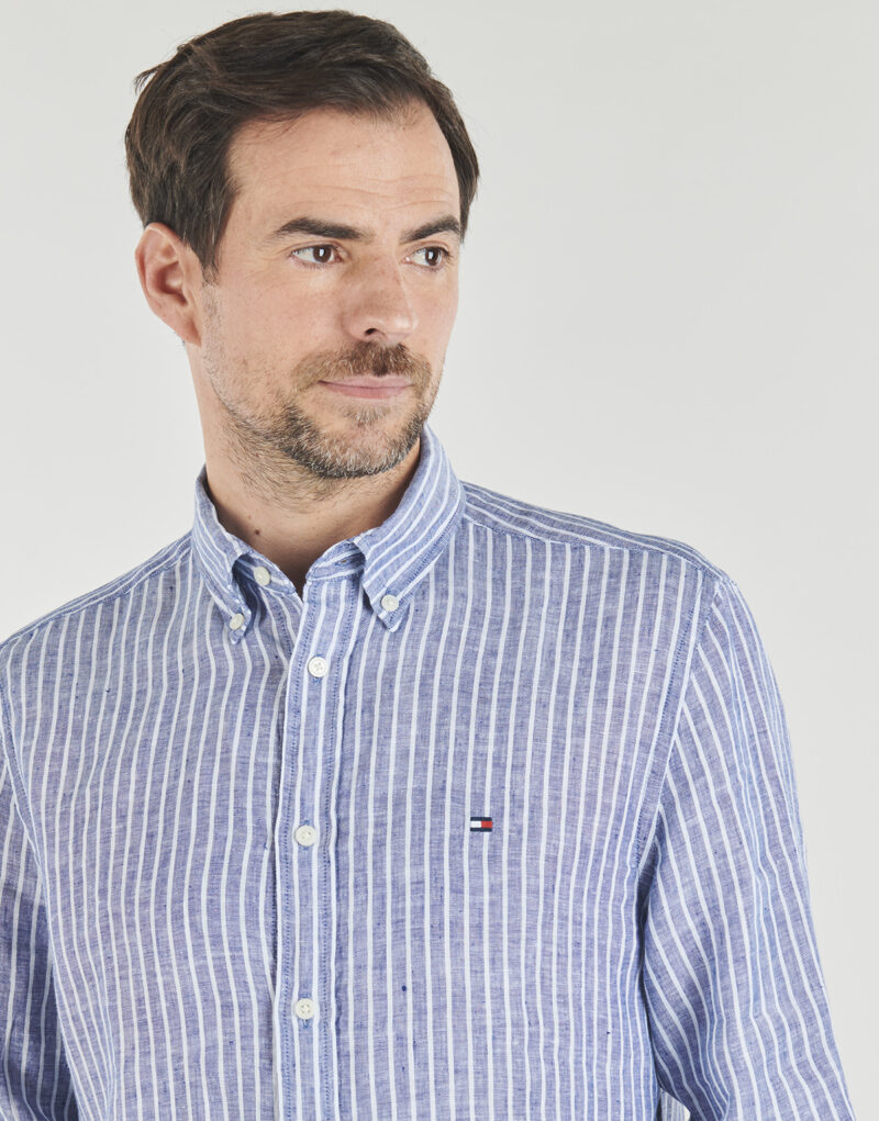 Camicia a maniche lunghe Tommy Hilfiger LINEN BENGAL STRIPE RF SHIRT Blu Camicie a maniche lunghe Uomo - 5