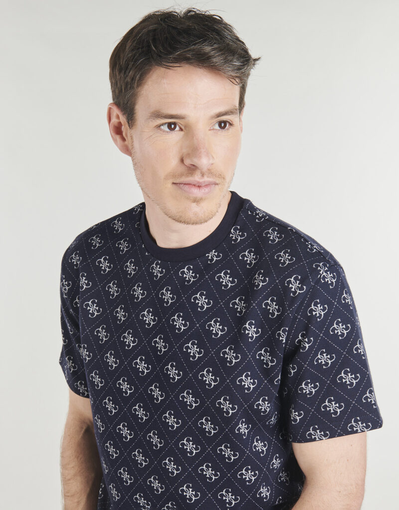 T-shirt Guess CN SS JACQUARD 4G KNIT TOP Marine T-shirt maniche corte Uomo - 5