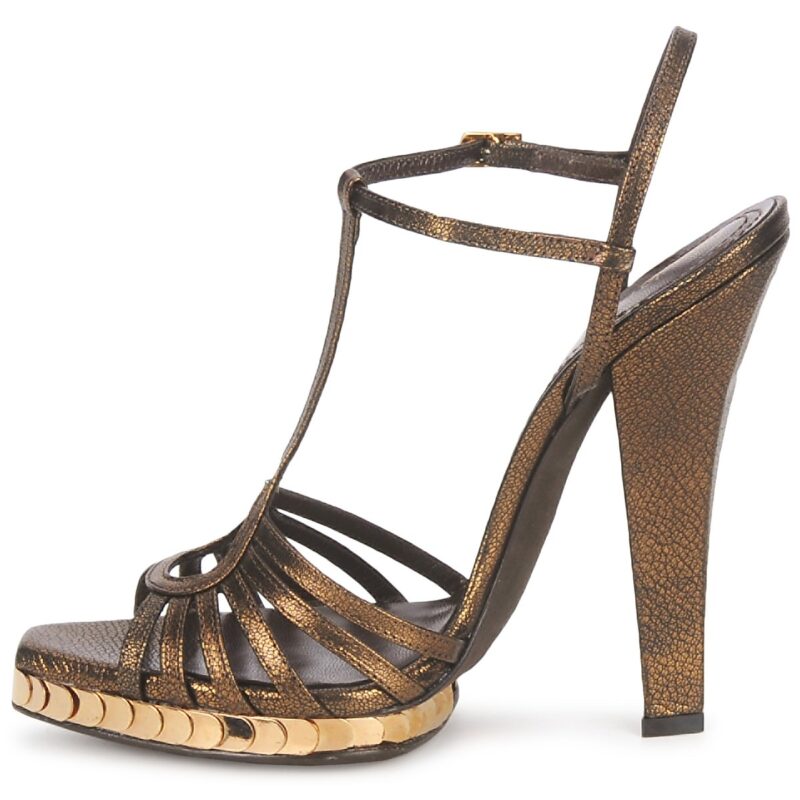 Roberto Cavalli QDS627-PM027 Gold Heeled Sandals Women - 4