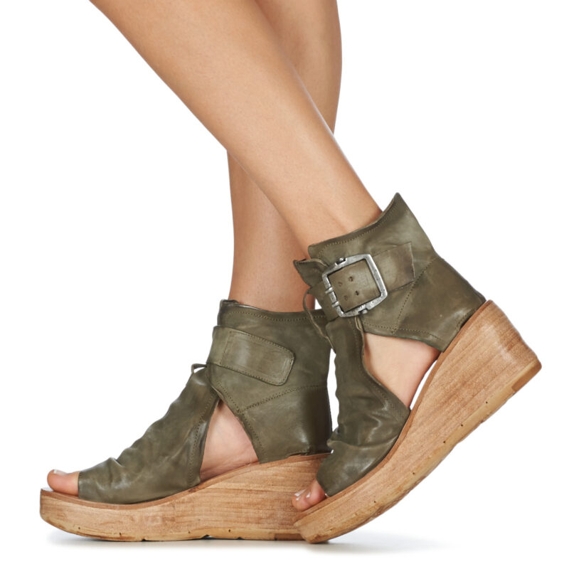 Airstep AS98 NOA BUCKLE Khaki Damen-Keilsandalen - Gr&ouml;&szlig;e 8