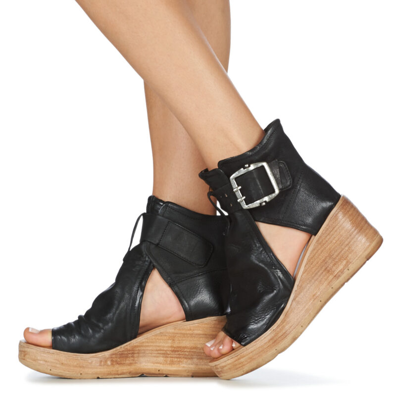 Airstep / A.S.98 NOA BUCKLE Schwarz Keilabsatz Sandalen Damen - 8