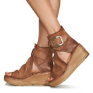 Airstep / A.S.98 NOA BUCKLE Braun Keilabsatz Sandalen Damen - 8