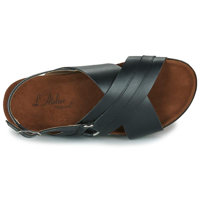 L'Atelier Tropézien SB410-BLACK Black Women's Flat Sandals - 6