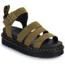 Dr. Martens Blaire Muted Olive Tumbled Nubuck Khaki Wedge Sandals Women - 1