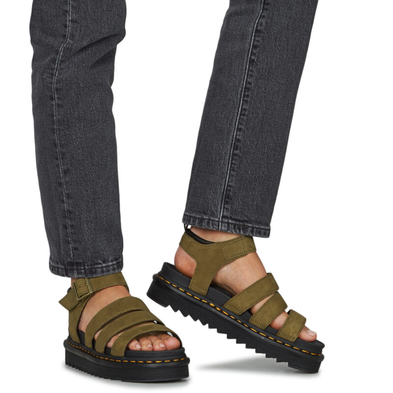 Dr. Martens Blaire Muted Olive Tumbled Nubuck Khaki Wedge Sandals Women - 8