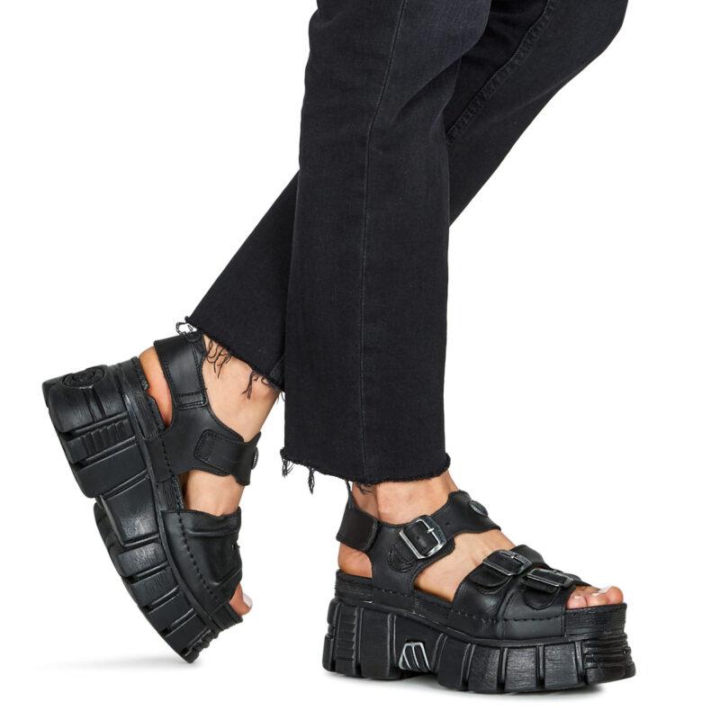 New Rock BIOS Nero Sandali con zeppa Donna - 8