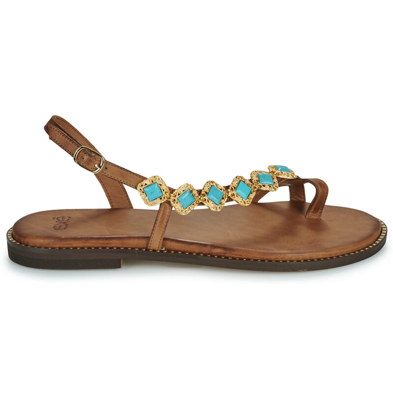Ex&eacute; Shoes 530-MILOS-LEATHER-BROWN-TURQUOISE Marrone Sandali bassi Donna - 2