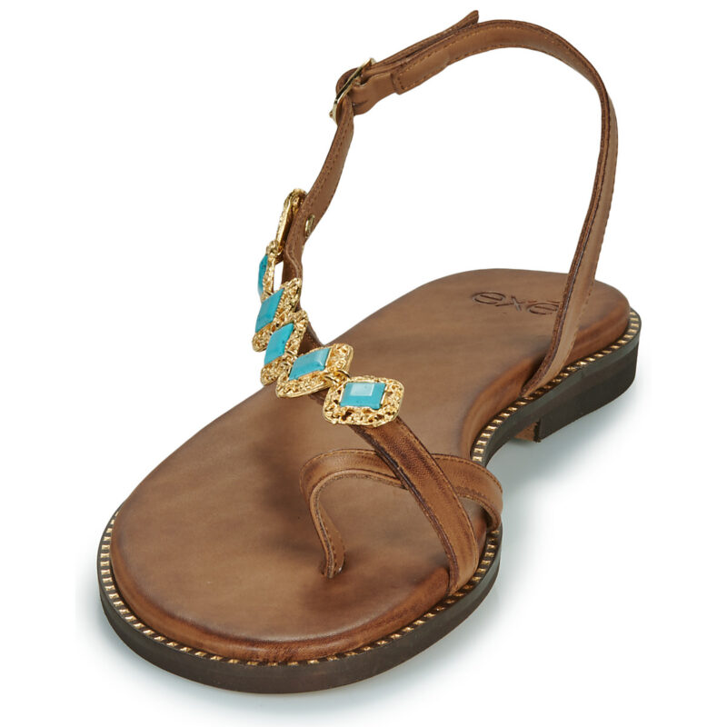 Ex&eacute; Shoes 530-MILOS-LEATHER-BROWN-TURQUOISE Marrone Sandali bassi Donna - 3