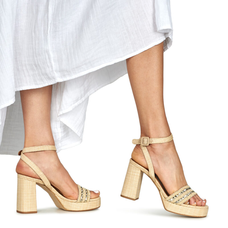Ex&eacute; Shoes 619-ANCONA-RAFFIA-BEIGE-GOLD Beige Sandali con tacco Donna - 8