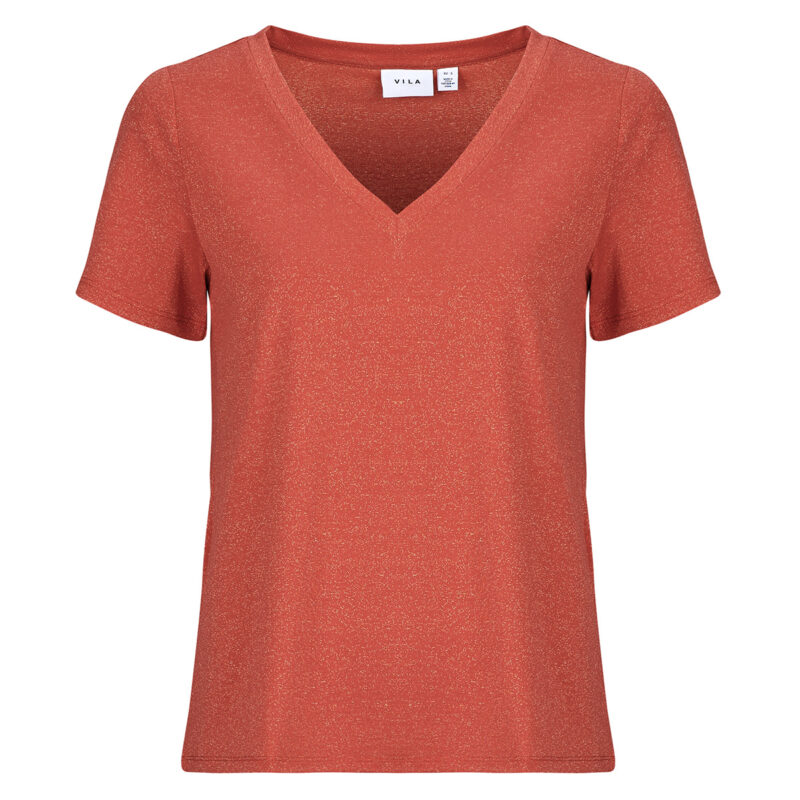 Vila T-shirt VILUXI GLITTER V-NECK Pink Women's short-sleeved t-shirt - 1