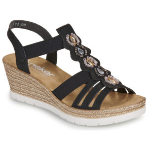 Rieker 619B2-00 Nero Sandali con zeppa Donna
