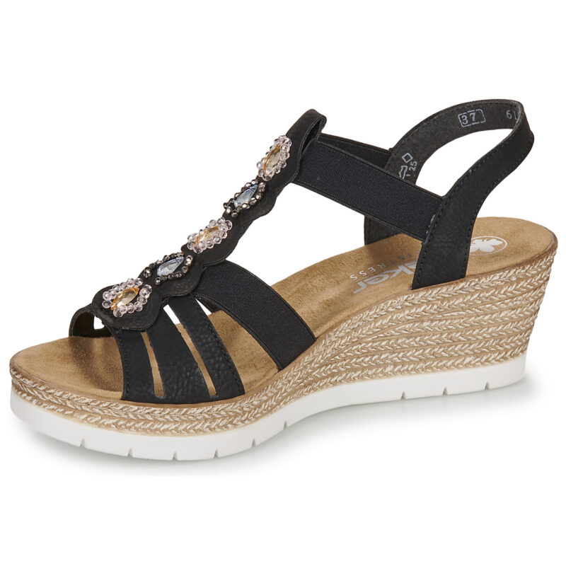 Rieker 619B2-00 Nero Sandali con zeppa Donna - 4