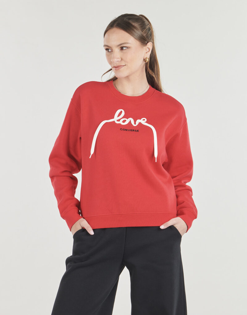 Felpe Converse LOVE LACES CREW Rosso Felpe Donna - 2