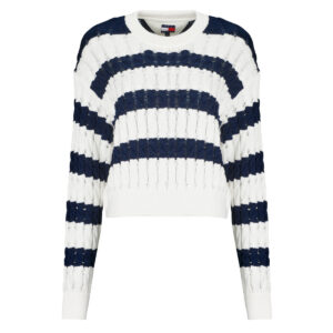 Tommy Jeans TJW Loose Cable Sweater EXT Wei&szlig;er Damenpullover