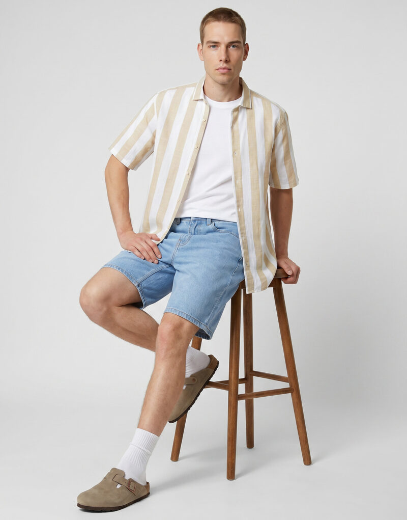 Kurzarmhemd Only & Sons ONSTES RLX CTN SLUB STRIPE Wei&szlig;es Herren-Kurzarmhemd - 5