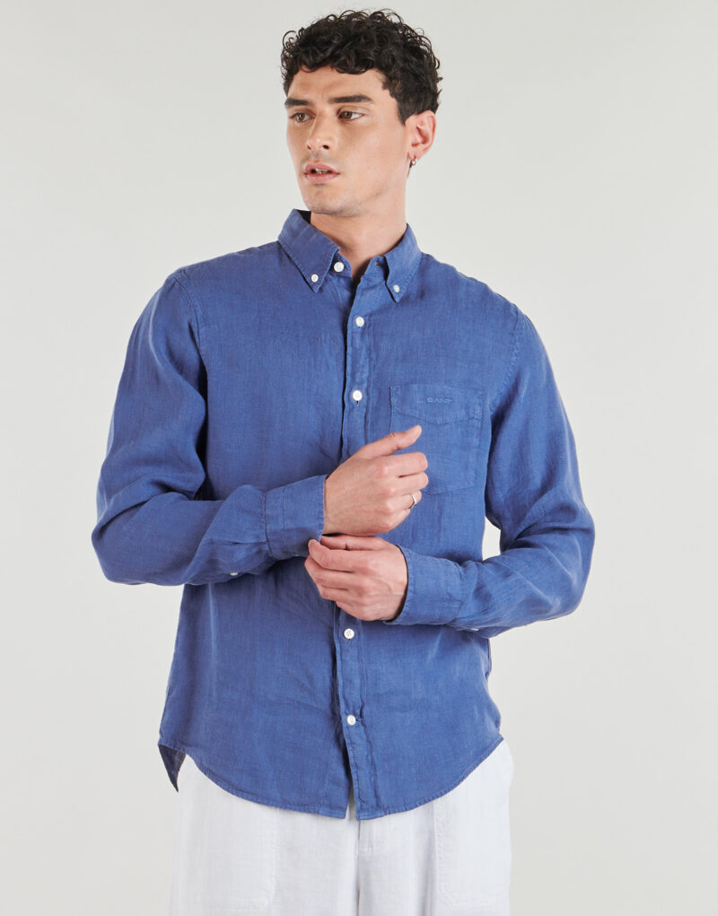 Lang&auml;rmeliges Shirt Gant REG GMNT GEF&Auml;RBTES LEINENHEMD Blau - Herren Langarmhemden - 2