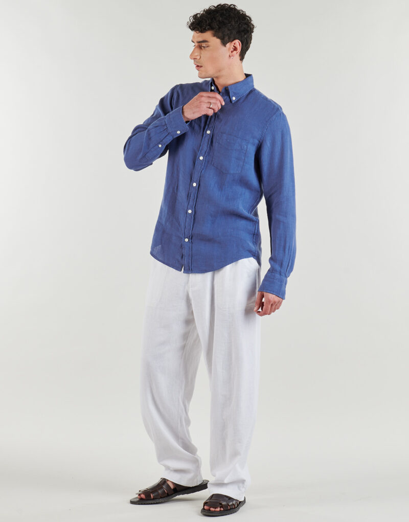 Lang&auml;rmeliges Shirt Gant REG GMNT GEF&Auml;RBTES LEINENHEMD Blau - Herren Langarmhemden - 3