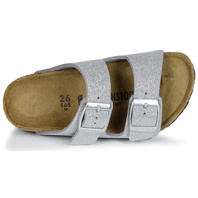 BIRKENSTOCK Arizona Kids Birko-flor / Brillante / Purpurina / Plateado / Zapatillas estrechas plateadas para ni&ntilde;a - 6