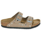 Chaussons fille BIRKENSTOCK Arizona &agrave; rivets pour enfants, synth&eacute;tiques, souples, gris, taupe et beige &eacute;troit - Pointure 2