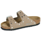 Chaussons fille BIRKENSTOCK Arizona &agrave; rivets pour enfants, synth&eacute;tiques, souples, gris, taupe et beige &eacute;troit - Pointure 4