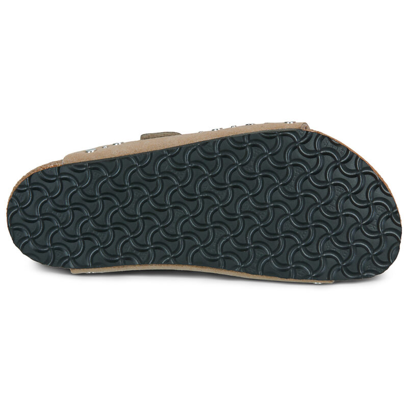 Chaussons fille BIRKENSTOCK Arizona &agrave; rivets pour enfants, synth&eacute;tiques, souples, gris, taupe et beige &eacute;troit - Pointure 7
