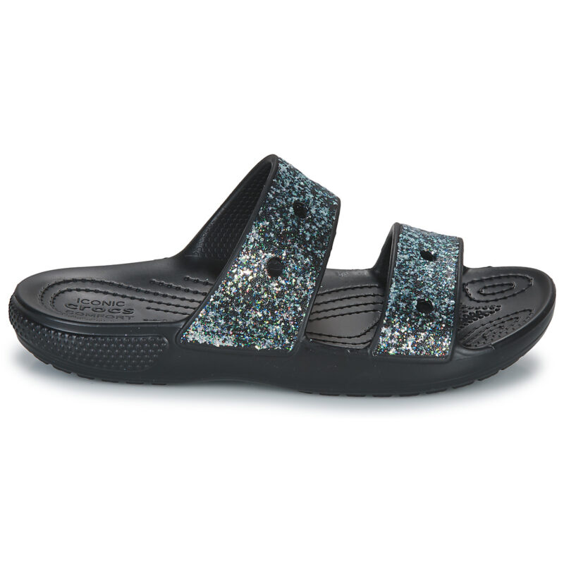 Sandales Crocs Classic &agrave; paillettes noires pour filles - Taille 2