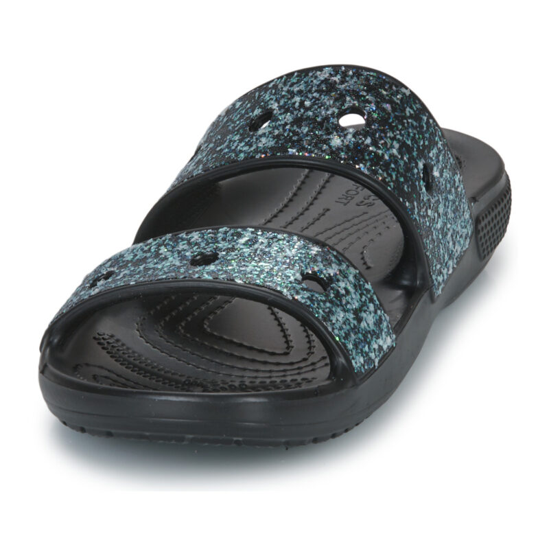 Sandales Crocs Classic &agrave; paillettes noires pour filles - Taille 3