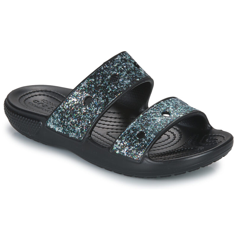 Sandales Crocs Classic &agrave; paillettes noires pour filles - Taille 1