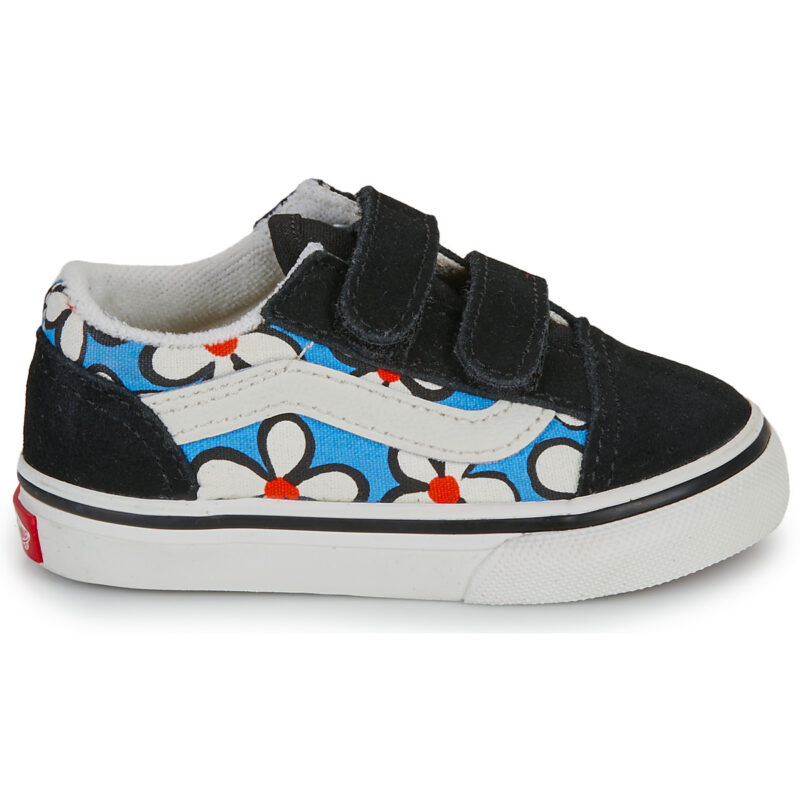 Vans Old Skool V PAINTED FLORAL Bright Azure Nero Sneakers Bambina - 2