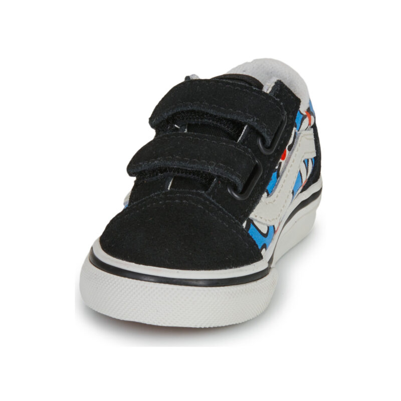 Vans Old Skool V PAINTED FLORAL Bright Azure Nero Sneakers Bambina - 3