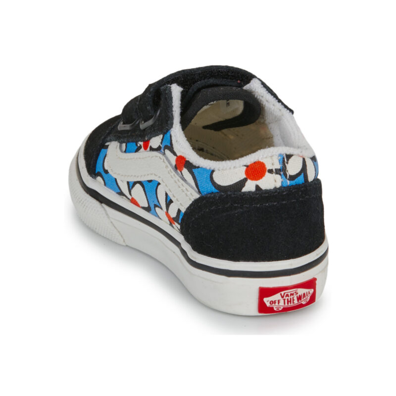Vans Old Skool V PAINTED FLORAL Bright Azure Nero Sneakers Bambina - 5