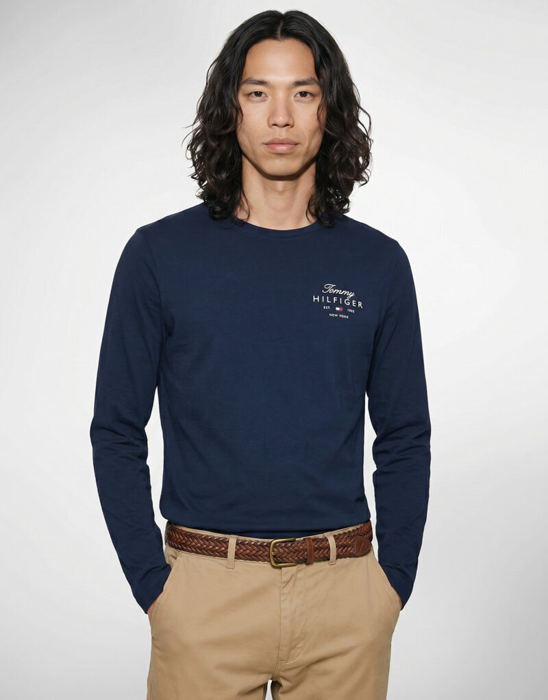 Camiseta de manga larga Tommy Hilfiger SCRIPT STACK LS REGULAR TEE Marine - Camisetas de manga larga para hombre - 2