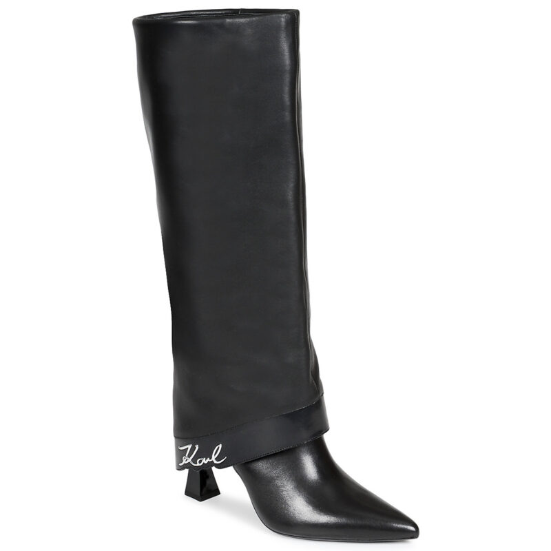 Karl Lagerfeld DEBUTANTE Fold Down Hi Leg Boot Nero Stivali con tacco Donna - 1