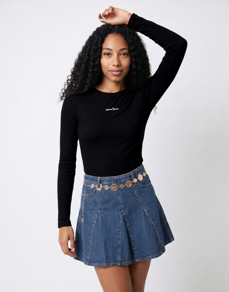 T-shirts a maniche lunghe Guess STAR EMBRO LS CN RIB TOP Nero T-shirts a maniche lunghe Donna - 2