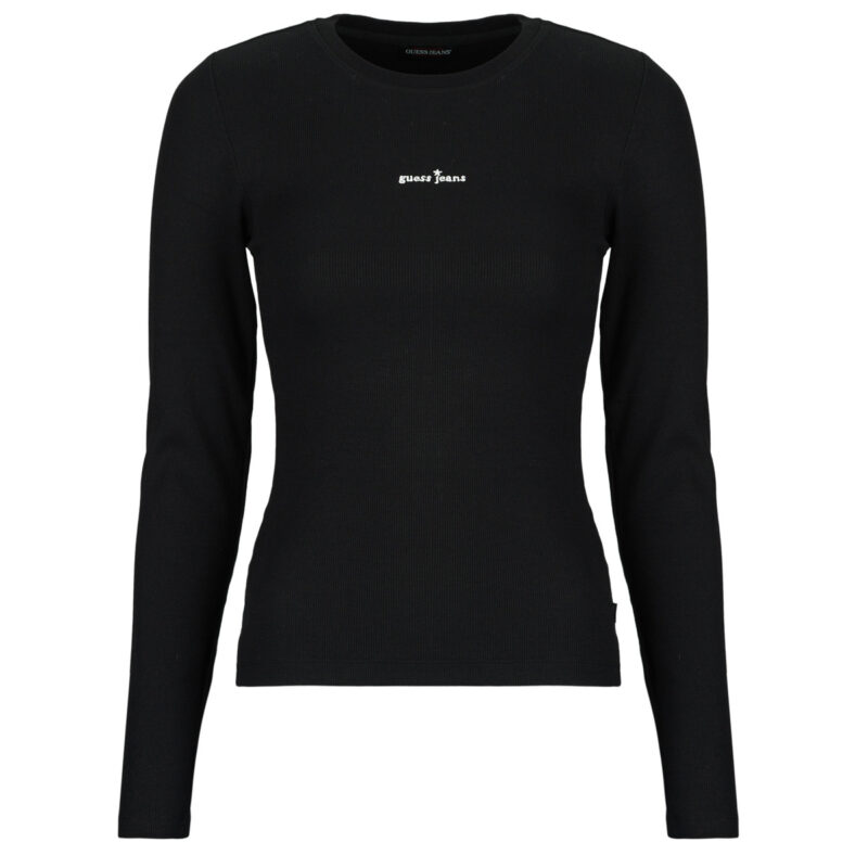 T-shirts a maniche lunghe Guess STAR EMBRO LS CN RIB TOP Nero T-shirts a maniche lunghe Donna - 1