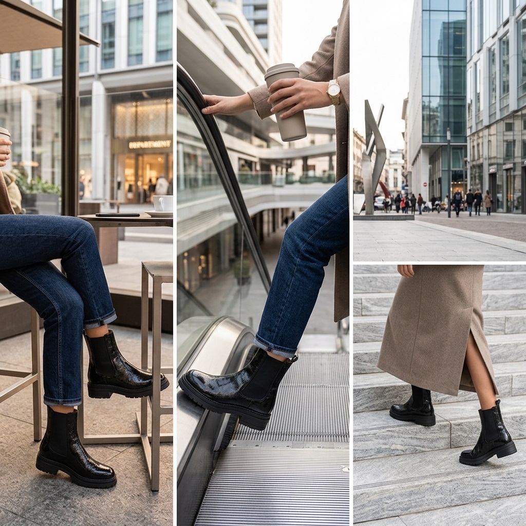 Tendenze Scarpe Autunno/Inverno: lo Stivaletto Chelsea in Pelle Stampata nel Quotidiano 1 particolari outfit 2026