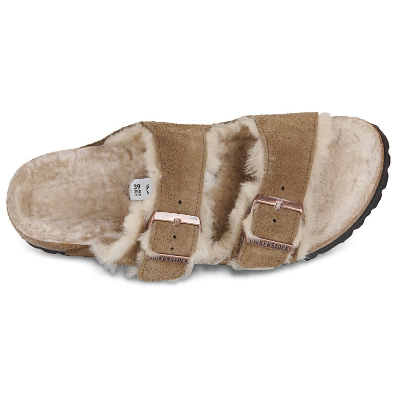 BIRKENSTOCK Arizona Shearling Suede / Shearling / Nero / Tea / Stretto Marrone Ciabatta Donna - 6