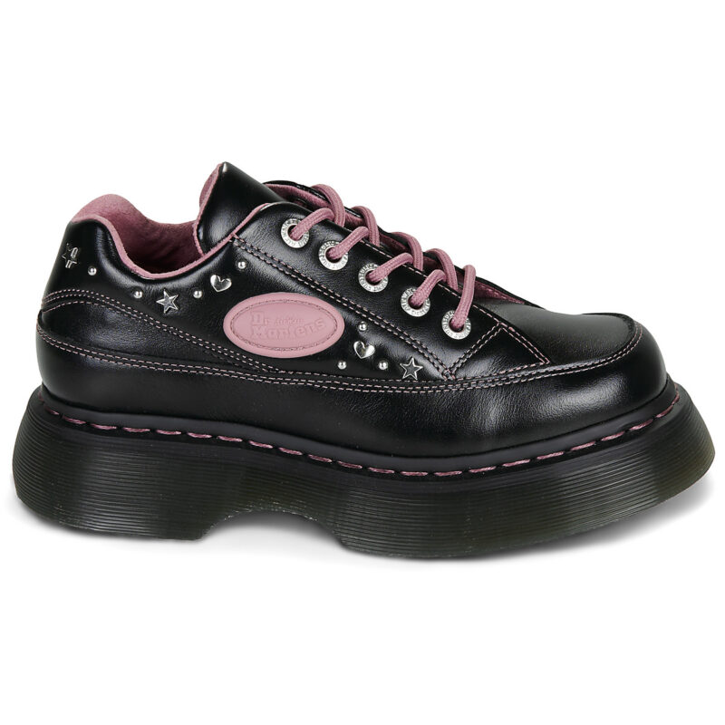Dr. Martens BUZZ 5 EYE SHOE BLACK MILLED GLOSS Nero Derby Donna - 2