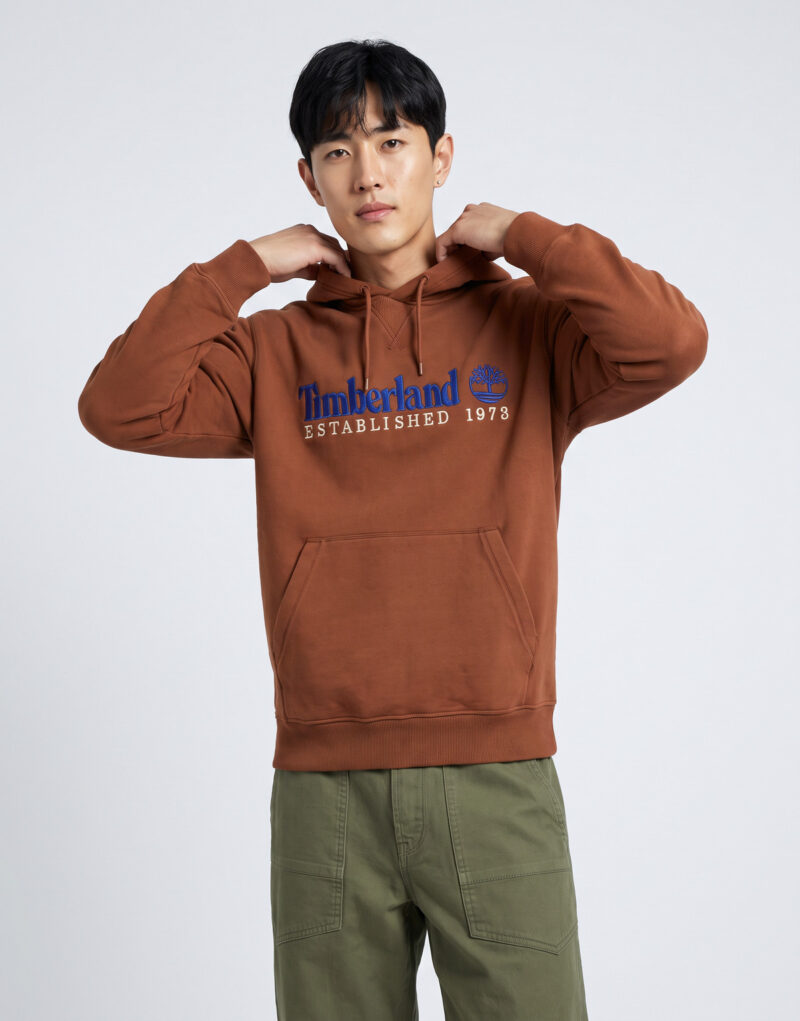 Timberland Embroidered Logo Established 1973 Marrone Felpa con cappuccio Abbigliamento - 2