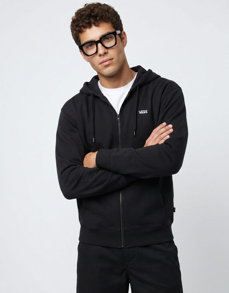 Vans LEFT CHEST FULL ZIP Nero Felpa con cappuccio Abbigliamento - 2