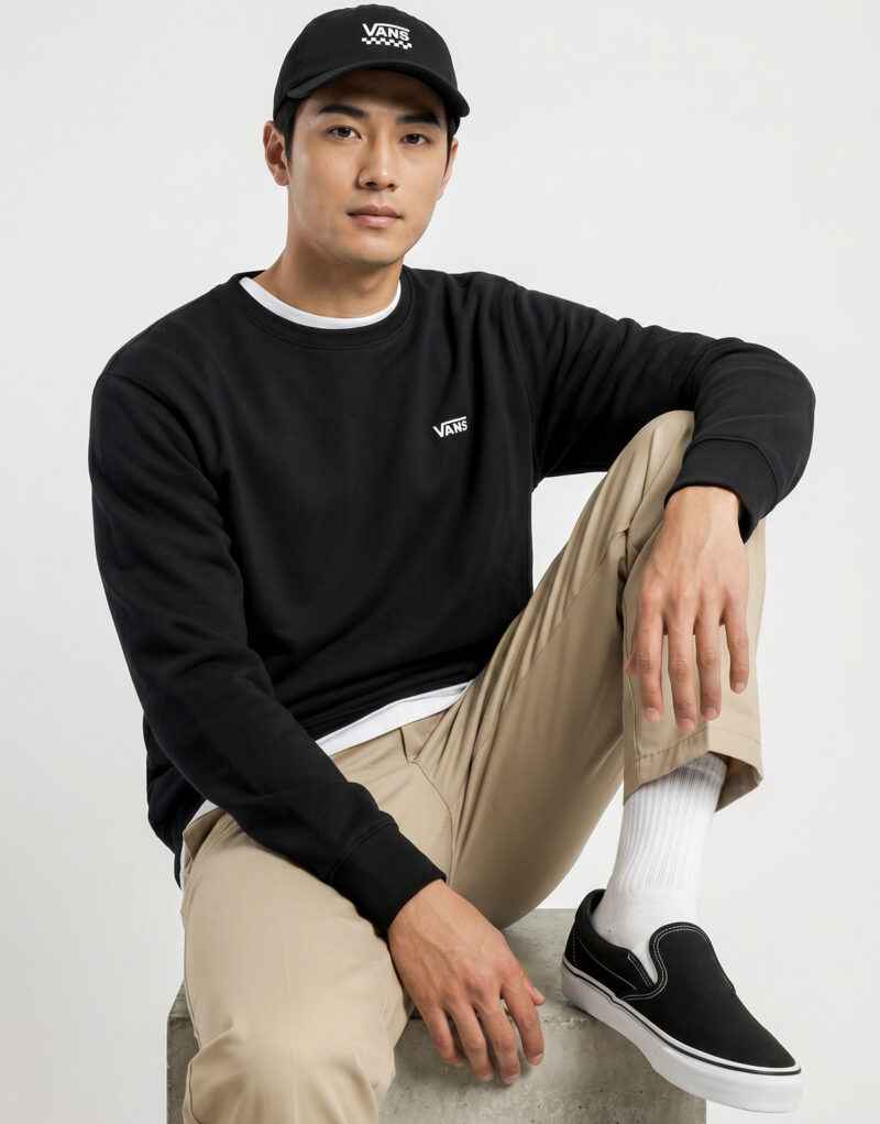 Vans LEFT CHEST CREW Nero Felpa Abbigliamento - 5