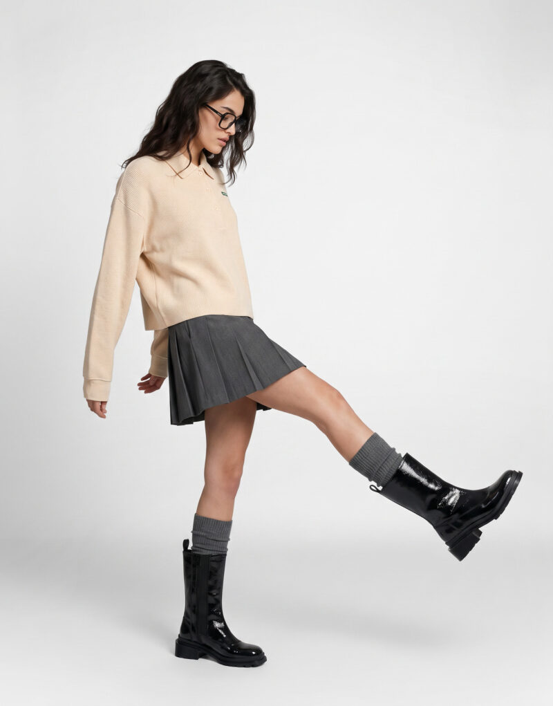 Lacoste Sweatshirt polo en interlock côtelé avec étiquette Beige Maglione Donna - 3