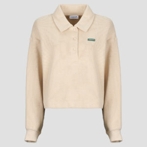 Pull Sweatshirt polo en interlock c&ocirc;t&eacute;l&eacute; avec &eacute;tiquette Beige