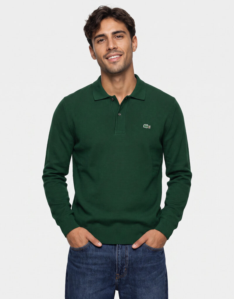 Lacoste Pull col polo coton point mousse Verde Maglione Uomo - 2