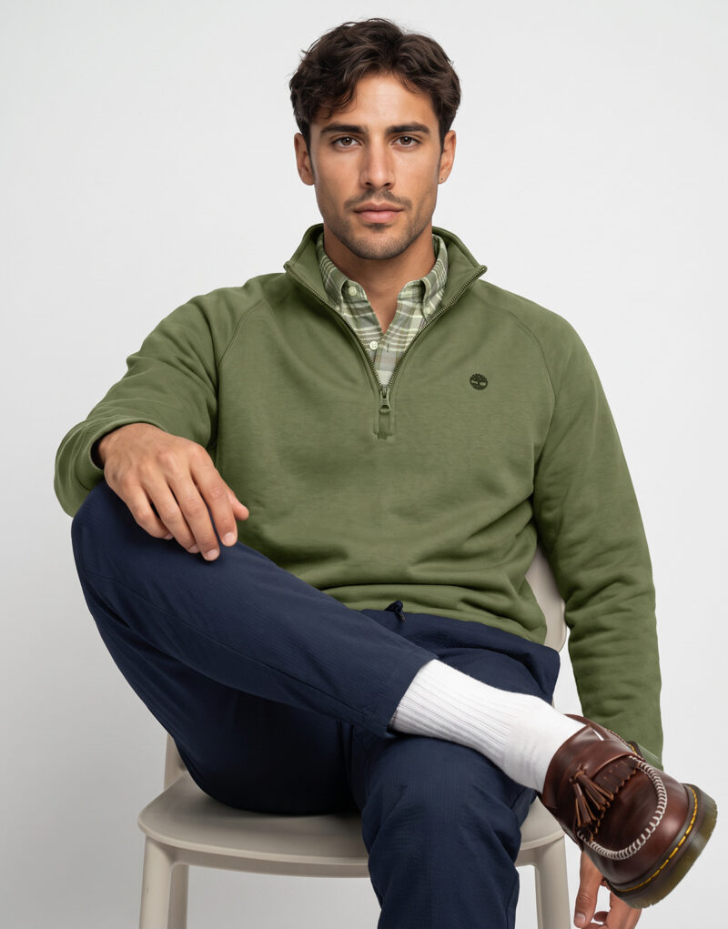 Timberland Tree Embroidered Logo Zip Exeter River Verde Maglione Uomo - 2